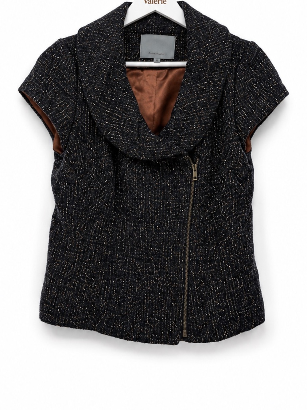 Classique Entier Tweed Knit Short Sleeve Blazer Jacket Y2k Style Size Small